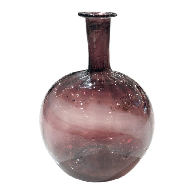 Zanesville Style Antique Glass Bottle Vase, Handblown Purple Swirl With Ribbed Design For Sale - Image 17 of 18