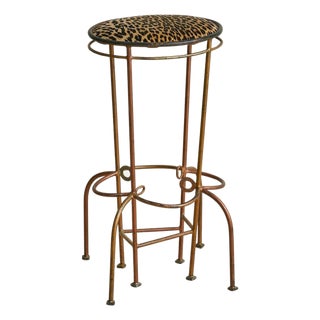 Vintage Custom Italian Metal Bar Stool with Leopard Upholstery - 2 Available For Sale
