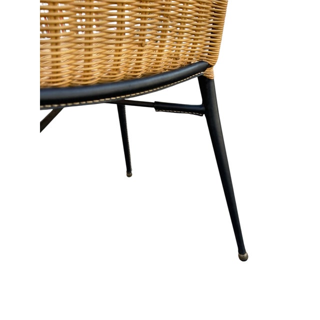 Mid-Century Modern Stitched Leather and Rattan Chairs from Jacques Adnet, 1950s, Set of 2 For Sale - Image 3 of 10