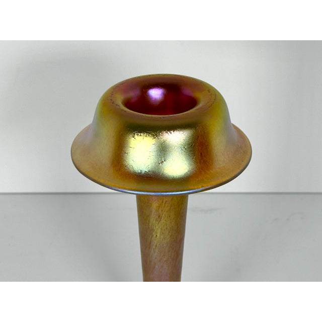 Loetz Gold Iridescent, "Candia Silberiris" Mushroom Art Glass Vase for your consideration. The vase measures approx. 8...