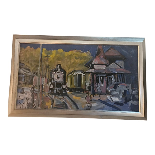 1960s Oil Painting of the New Hope Pa Train Station Attr. Stirling Spadea For Sale