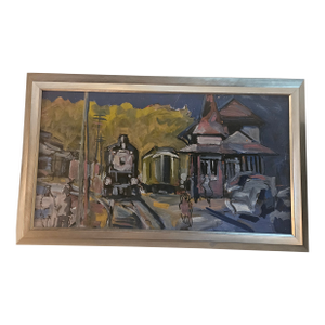 1960s Oil Painting of the New Hope Pa Train Station Attr. Stirling Spadea