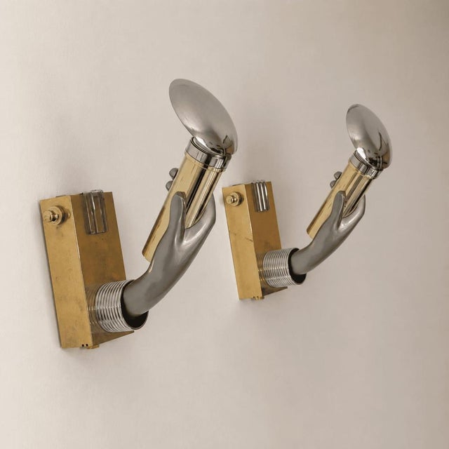 Italian Gothic Style Hand-Shaped Wall Sconces in Brass and Metal by Gio Ponti, 1970s, Set of 2 For Sale - Image 11 of 16