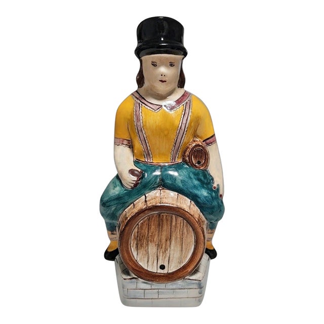 Vintage Signed Fábrica Sant'Anna Portuguese Faience Figural Toby Jug / Barrel Pitcher (10.5") For Sale
