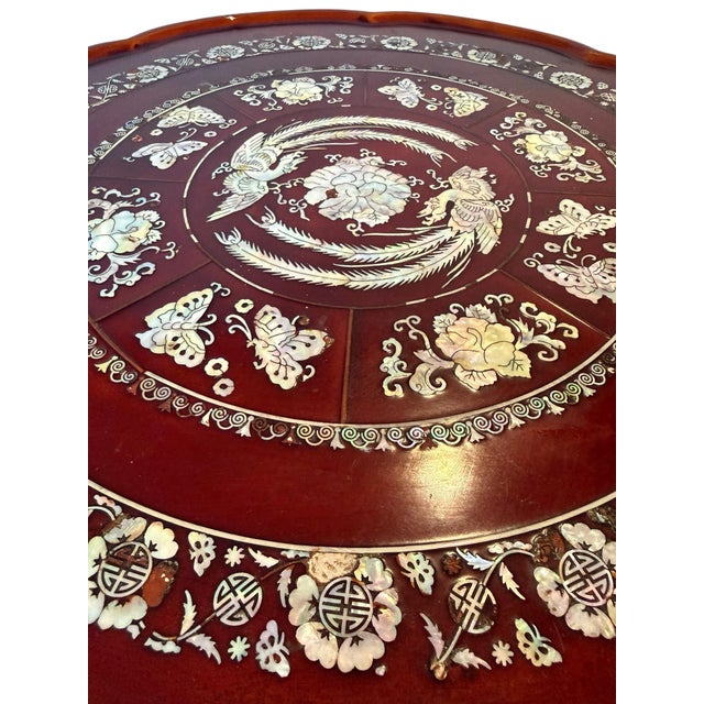 Traditional Vintage Korean Mother-of-Pearl Inlaid Lacquer Folding Tea Table For Sale - Image 3 of 5