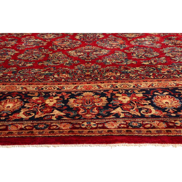 Red Antique Persian Sarouk Rug, 13'08 X 17'02 For Sale - Image 4 of 10