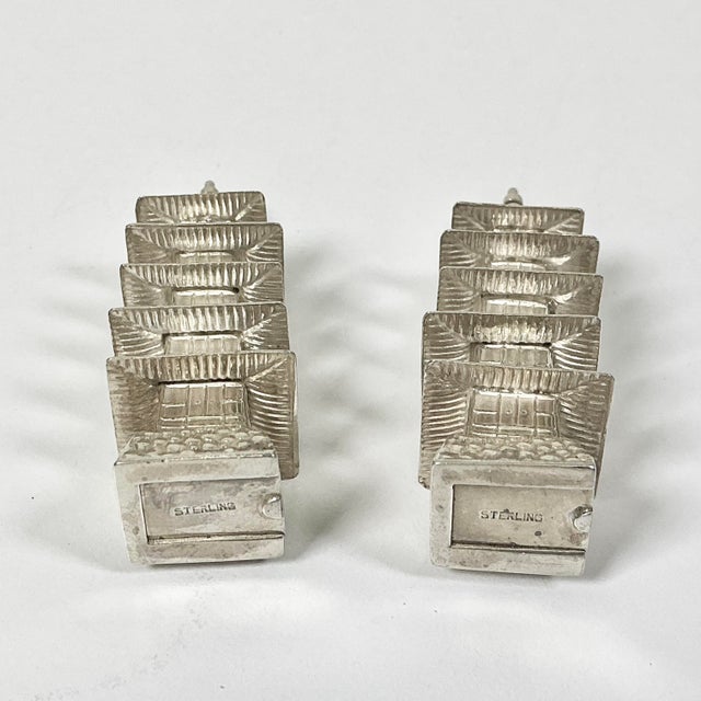 1950s Vintage Chinoiserie Chippendale Hollywood Regency Sterling Silver Pagoda Pepper Shakers - Set of 6 For Sale - Image 9 of 11