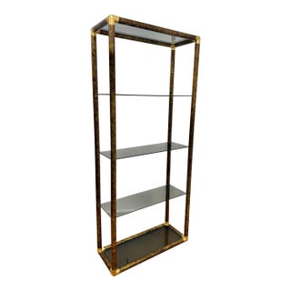 Stunning Vintage Milo Baughman Style Faux Tortoiseshell Finish Etagere / Bookcase With Smoked Glass Shelves - Newly Painted For Sale