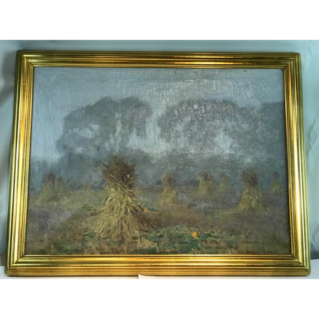 1920s Vintage Framed Adolf Shulz Autumn Fog Oil Painting For Sale - Image 12 of 12