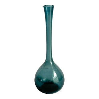 Mid Century Blue Art Glass Vase Attributed to Arthur C Percy for Galluskruf 9.25" For Sale