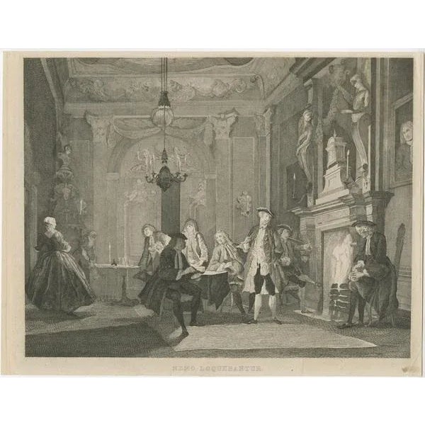 Antique print titled 'Nemo Loquebantur'. Etching on chine collé after the painting by Cornelis Troost. It shows a Dutch...