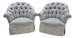 Pair of Contemporary French Tufted Barrel Chairs