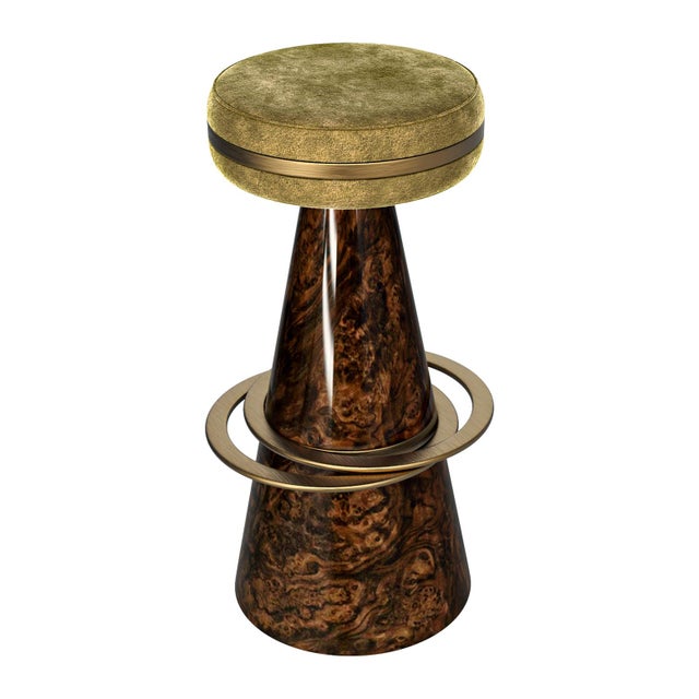 Wood "Coraggioso" Barstool With Patina Bronze, Handmade For Sale - Image 7 of 7
