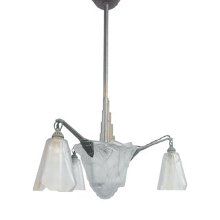 Large Art Deco Etched Chandelier by Degue and Hugue, France, 1890s For Sale