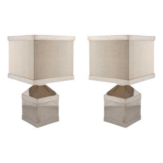 Large Geometric Metal Table Lamps, Italy, 1970s, Set of 2 For Sale