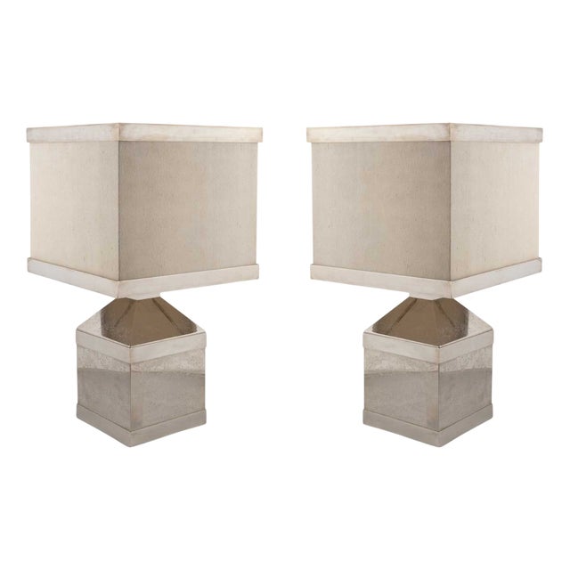 Large Geometric Metal Table Lamps, Italy, 1970s, Set of 2 For Sale