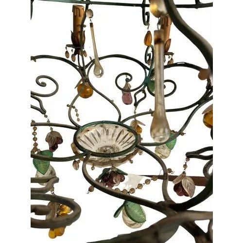 Vintage Wrought Iron Chandelier Decorated with Pendants of Various Shapes and Sizes and a Floral Theme For Sale - Image 4 of 9