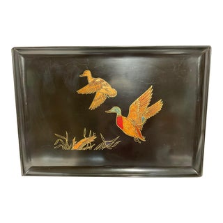 Vintage Couroc of Monterrey, Ca. Black Tray With Flying Geese For Sale