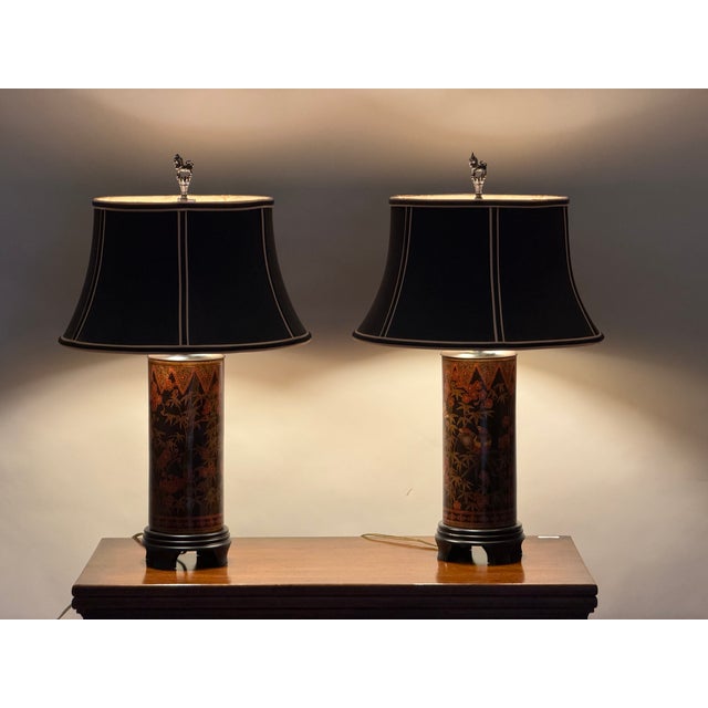 Frederick Cooper Chinoiserie Lacquer Table Lamps With Foo Dog Finials - a Pair For Sale - Image 12 of 12