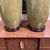 Late 20th Century Hollywood Regency Monumental Olive Green Ceramic Lamps With Satin Brass Hardware and Linen Drum Shades - a Pair For Sale In Atlanta - Image 6 of 11