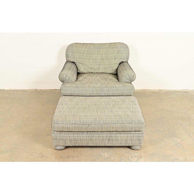 1990s Ethan Allen Modern Upholstered Oversized Lounge Chair With Ottoman For Sale - Image 5 of 15