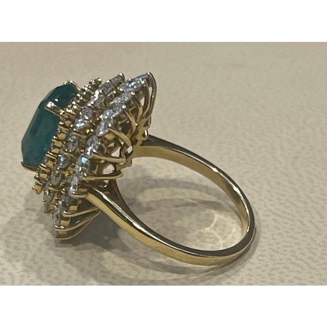 GIA Certified 3.41 Carat Cushion Cut Colombian Emerald & Diamond Ring 18K Y Gold For Sale - Image 11 of 18