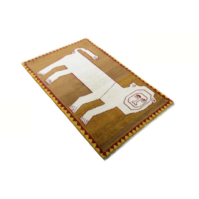 Mid-Century Modern Hand-Knotted Gabbeh Rug with Lion Motif For Sale - Image 3 of 11