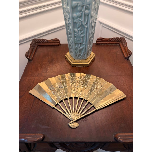 Brass Fenghuang (Chinese Phoenix) Fan Plaque, Chinoiserie Wall Decor For Sale In Charleston - Image 6 of 7
