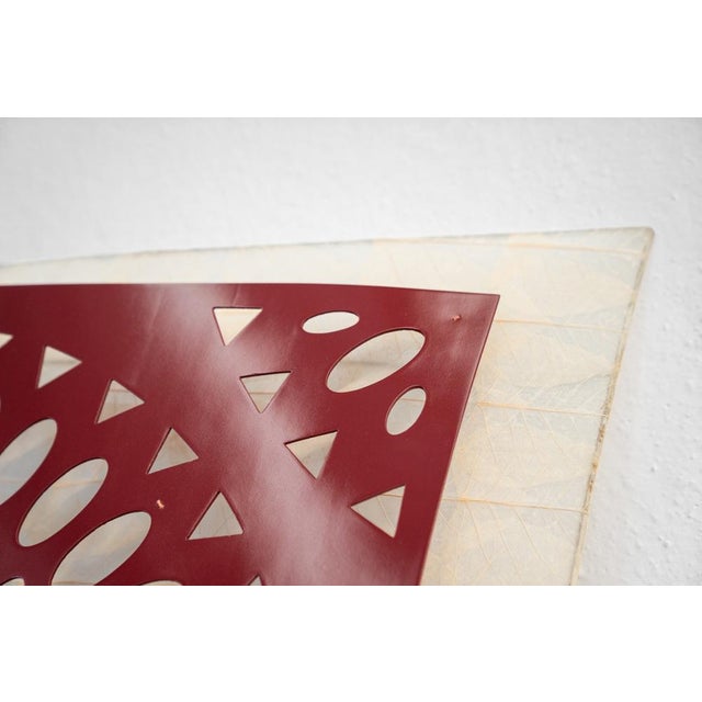 Square Wall Lamp in Red Wood and Rice Paper, 1980s For Sale - Image 17 of 18