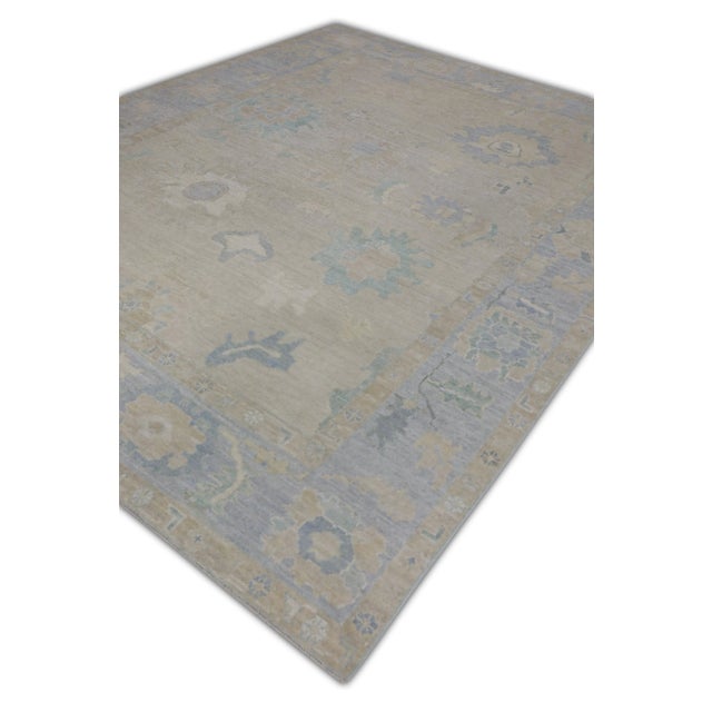 Early 21st Century Blue Neutral Handwoven Turkish Oushak Rug 8'2" X 10'2" For Sale - Image 5 of 7