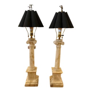 Early 20th Century Alabaster Column Lamp - a Pair For Sale