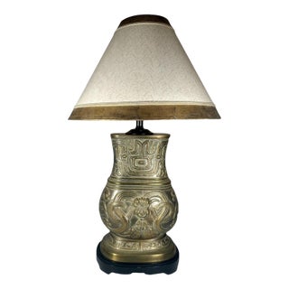 Archaistic Brass Chinese Hu Vessel Urn Table Lamp For Sale