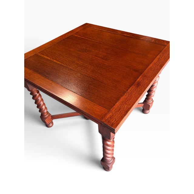 1930s Solid Oak Barley Twist Draw-Leaf Dining Table – Excellent Condition For Sale - Image 4 of 11