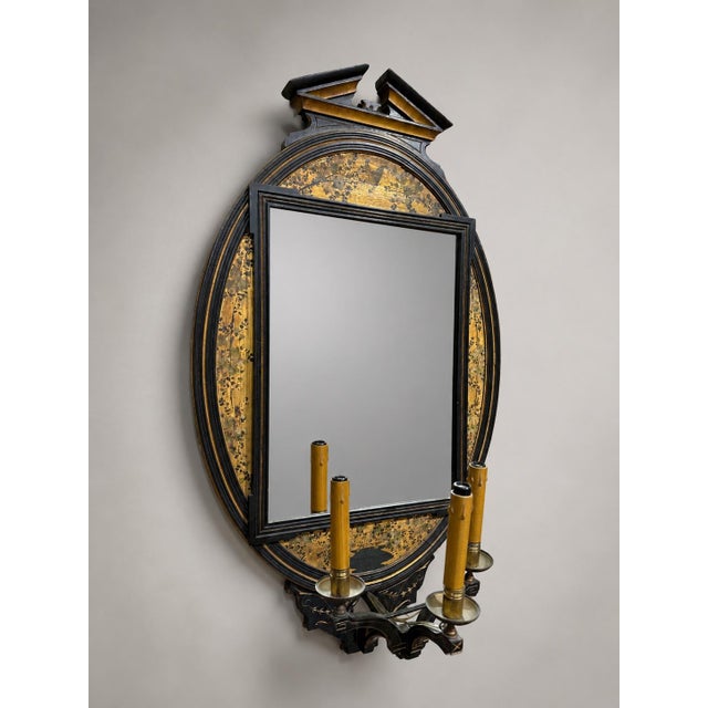 Pair Of Lamb Of Manchester Aesthetic Movement Ebonized Gilt Chinoiserie Mirrored Three-Light Wall Sconces Exceptional pair...