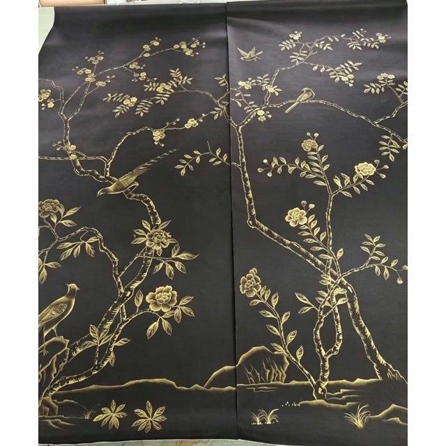 If you love the look of De Gournay wallpaper but not the price, this is for you. Hand‑Painted Black Gold Chinoiserie Wall...