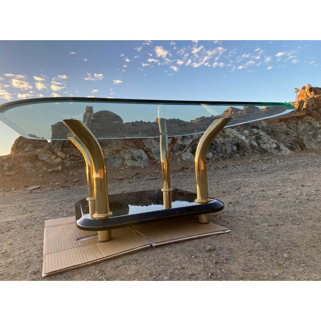 Brass Vintage Postmodern Karl Springer Style Brass Tusks Coffee Cocktail Table MCM For Sale - Image 8 of 18