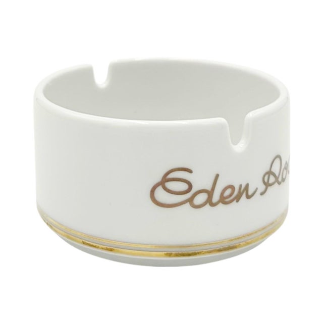 Vintage Eden Roc Cap d'Antibes Porcelain Ashtray Gold White France For Sale - Image 4 of 10