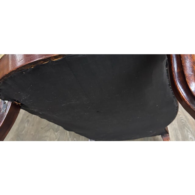 Antique Late 1800s Victorian Carved Walnut Floral Upholstered Parlor Settee For Sale - Image 9 of 9