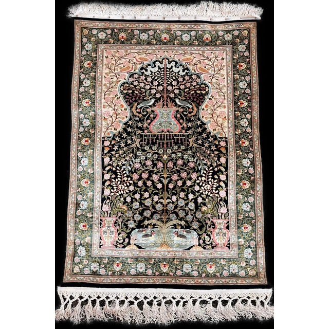 Vintage Hereke Silk Rug, Turkey, 1970s For Sale - Image 3 of 3