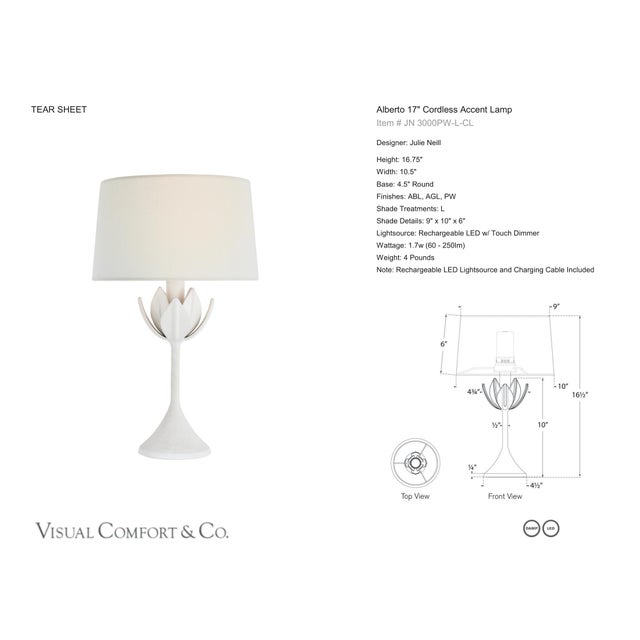 Julie Neill by Visual Comfort Signature Alberto 17" Cordless Accent Lamp in Plaster White with Linen Shade Designer: Julie...