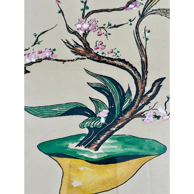 Mid-Century Surrealist Flowers and Turtles Original Watercolor Gouache Framed Paintings Tall 29"h - For Sale In New York - Image 6 of 12