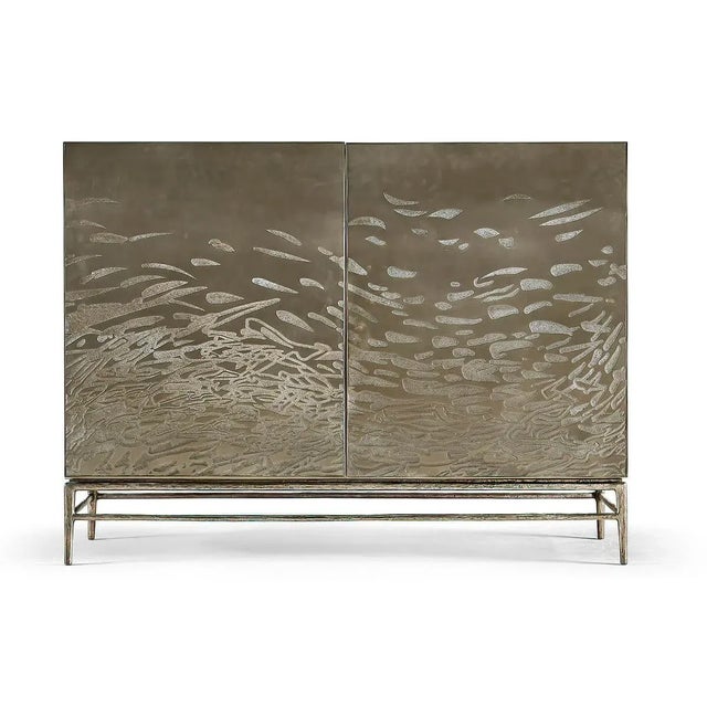 Etched Brass Flowing Cabinet For Sale - Image 4 of 5
