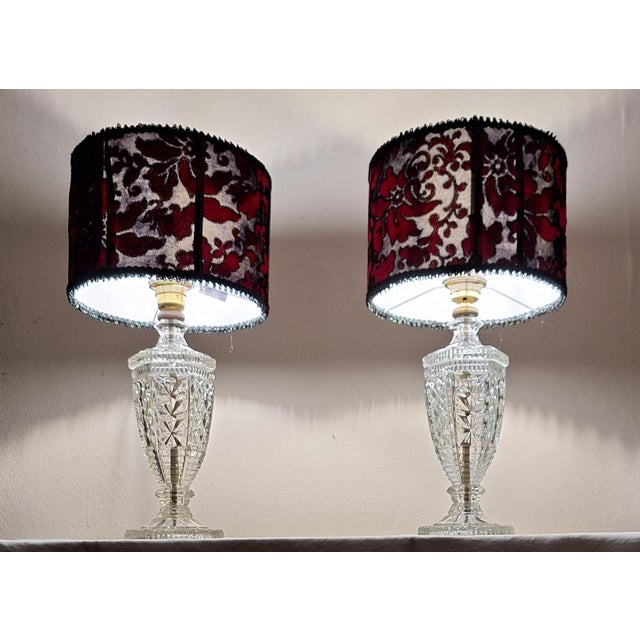 Vintage Table Lamps with Glass Base and Fabric Shades from Lamplove, 1970s, Set of 2 For Sale - Image 3 of 10