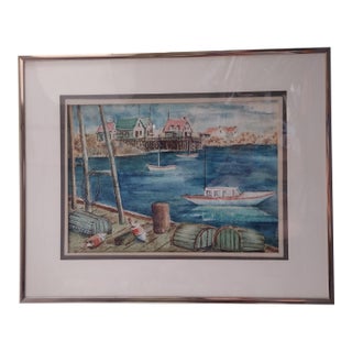 Late 20th Century Maxwell Mandell Fishing Cove Watercolor Painting For Sale