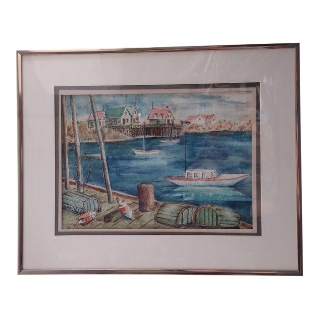 Late 20th Century Maxwell Mandell Fishing Cove Watercolor Painting For Sale
