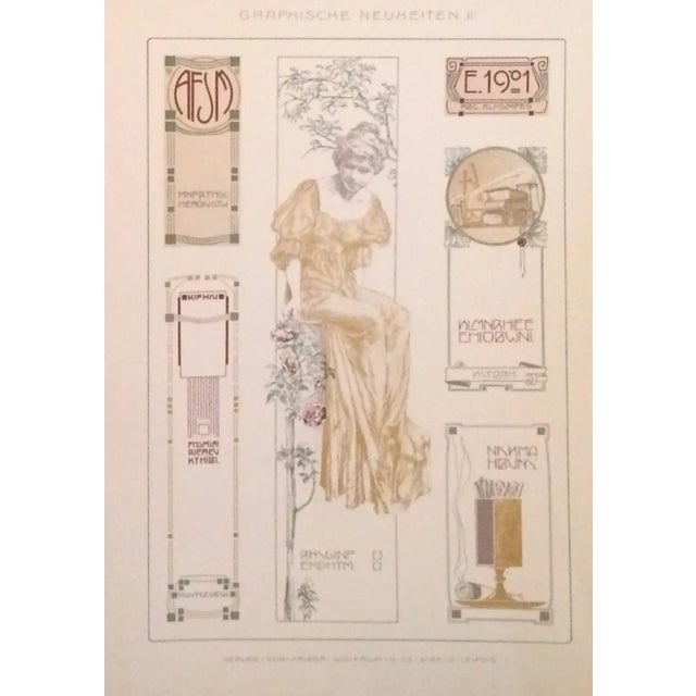 French 1900 German Decorator Golden Ladies Prints - Pair For Sale - Image 3 of 3