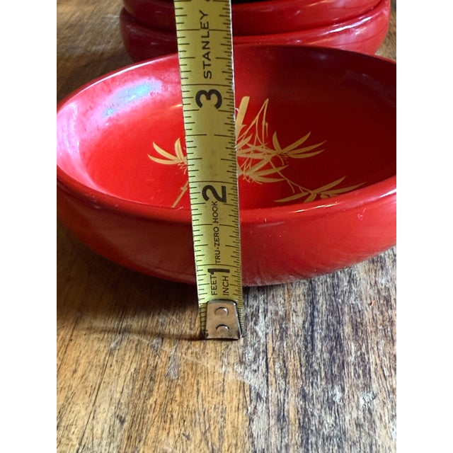 Wood Vintage Wajima-Nuri Lacquerware Salad Bowl Set- 1 Big & 6 Small Bowls, Utensils For Sale - Image 7 of 11
