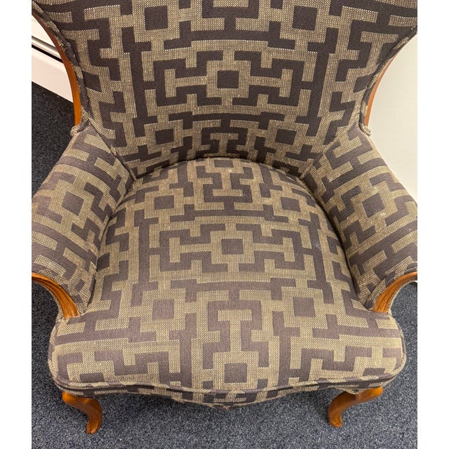 Blue Late 20th Century Upholstered Wingback French Chair For Sale - Image 8 of 10