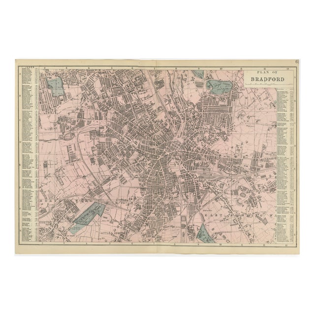 Victorian Bradford Street Plan Map by Edward Weller, 1885 For Sale