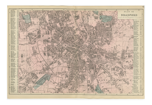 Victorian Bradford Street Plan Map by Edward Weller, 1885